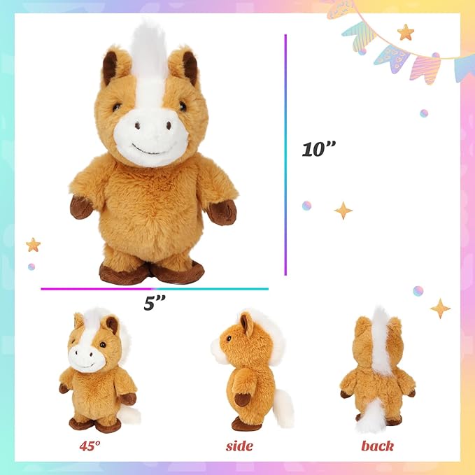 Easfan Talking Pony Repeats What You Say Walking Singing Stuffed Animal Electric Interactive Plush Toy Funny Animated Toy Mimicking Speaking Birthday for Kids Toddlers,9''