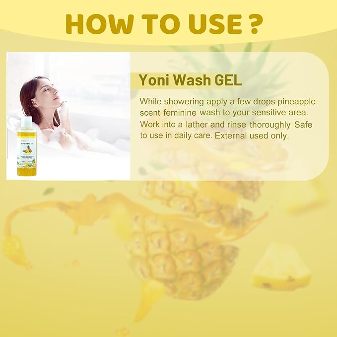 Yoni Wash Feminine Wash for Women PH Balance, Vaginal Wash for Vagina Moisturizing, Summer Feminine Care Intimate gel for Hygiene, Body Wash Shower Gel, Pineapple Scent Intimate shower gel 6.7 fl.oz