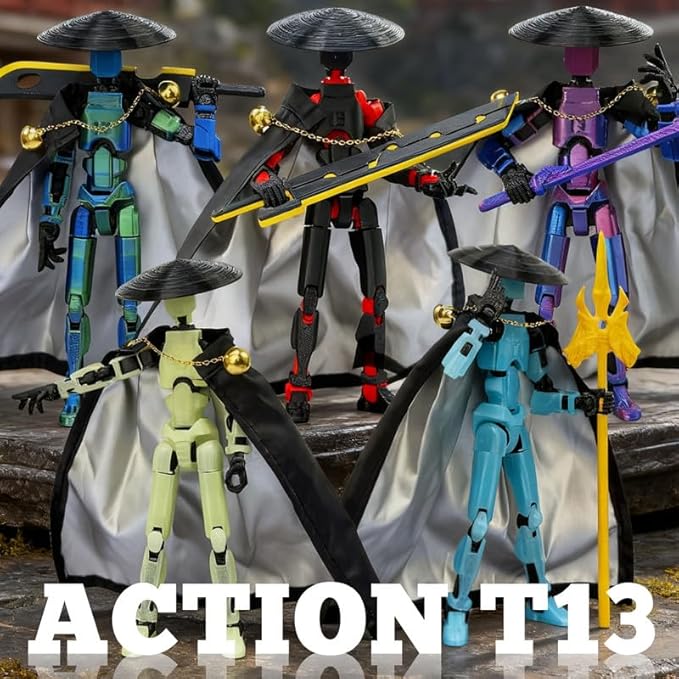 Assembly Completed T13 Action Figures,T 13 Action Figure, Robo 13 3D Printed Action Figure - The Ultimate Hero for Action-Packed Playtime,5.2 Inch (Blue Green)