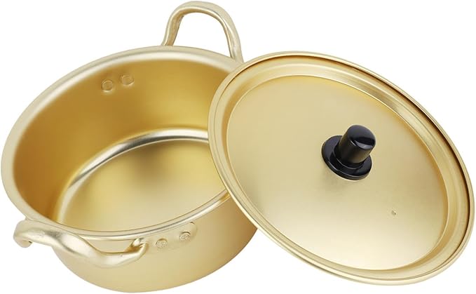 Ramen Pot Kimchi Container Noodle Pot Double Handle Yellow Aluminum Stock Pot Ramen Pot Korean (16cm)