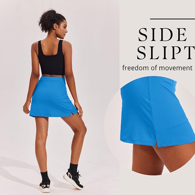 Ekouaer 16" Skorts for Women with Pockets Golf Pickleball Tennis Skirt | Silicone Grippers,2 Inner Pockets,Wide Waist,Side Slit Hem,Breathable,Soft,Lightweight