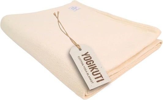 Yogikuti Iyengar Cotton Yoga Blanket Set of One – Thick Handwoven Yoga Blankets for Restorative Yoga, Meditation & Pranayama – Premium Cotton Yoga Blanket for Support & Comfort in Pranayama