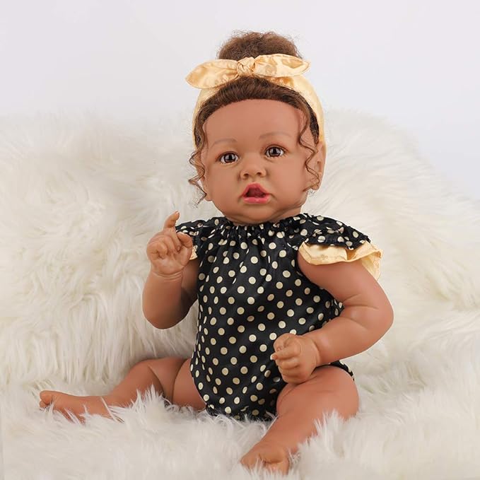 HOOMAI Lifelike Reborn Baby Dolls with Soft Body African American Realistic Girl Doll 22.8 Inch Best Birthday Gift Set