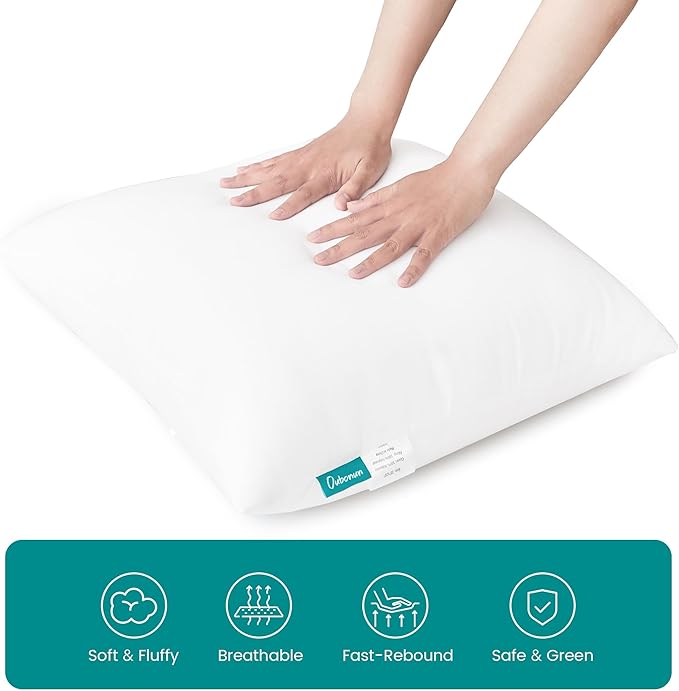 Oubonun 18 x 18 Throw Pillow Inserts | Soft, Plush & Decorative Down Alternative Pillows for Couch Sofa Bed, Machine Washable - White, Pack of 2