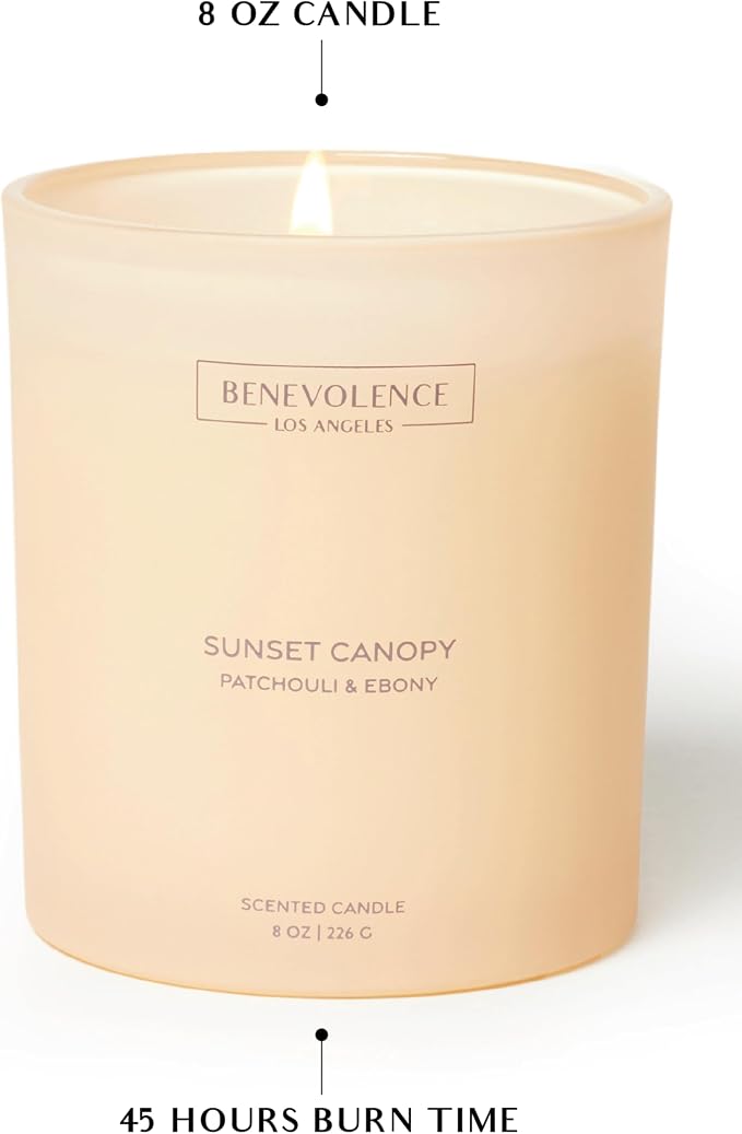Patchouli & Ebony – Benevolence LA Scented Candle | 8oz, 45-Hour Burn | Natural Soy Wax, Cotton Wick | Warm & Grounding Home Fragrance | Malibu Sands Collection – Gift for Women & Men
