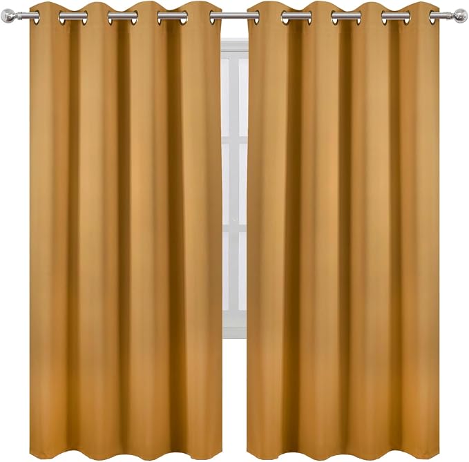 LEMOMO Blackout Curtains 66 x 72 Inch Long Mustard Yellow Curtains Set of 2 Panels Room Darkening Curtains for Bedroom and Living Room