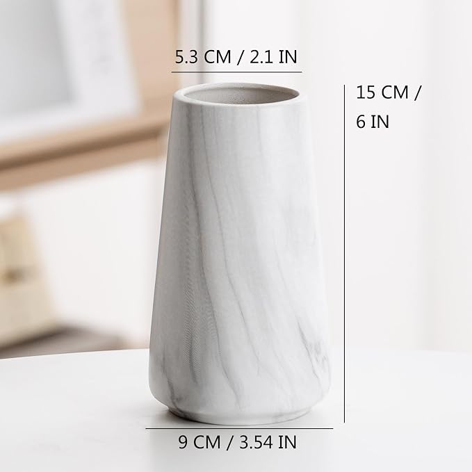 Simple Boho Ceramic Flower Vase for Home Decor (Marble White,Small) | 6'' Modern Farmhouse Vase for Flower Plant Pampas Grass, Fit for Table Shelf Centerpieces, Living Room Kitchen Wedding Gift