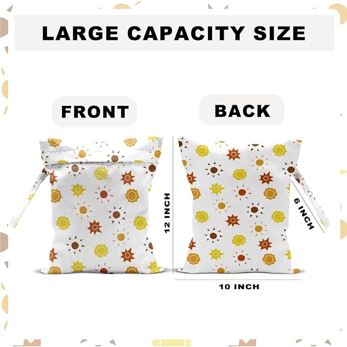 Sun Wet Dry Bag 12x10 Inch,Waterproof Reusable Wet Bag for Swimsuit, Travel, Beach, Pool, Diapers, Dirty Yoga Gym Clothes, Stroller, Toiletries, Makeup Bags, Sun Gifts for Women Friend