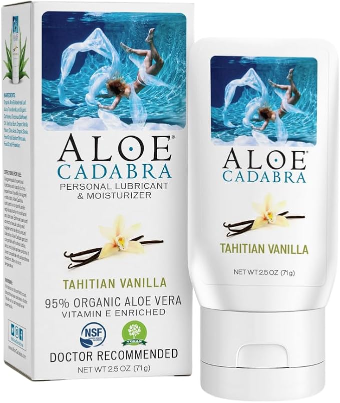 Aloe Cadabra Flavored Vaginal Moisturizer, Organic Edible Aloe, Non-Staining, pH Balanced, Toy Compatible (Tahitian Vanilla, 2.5 Ounces, 1 Pack)