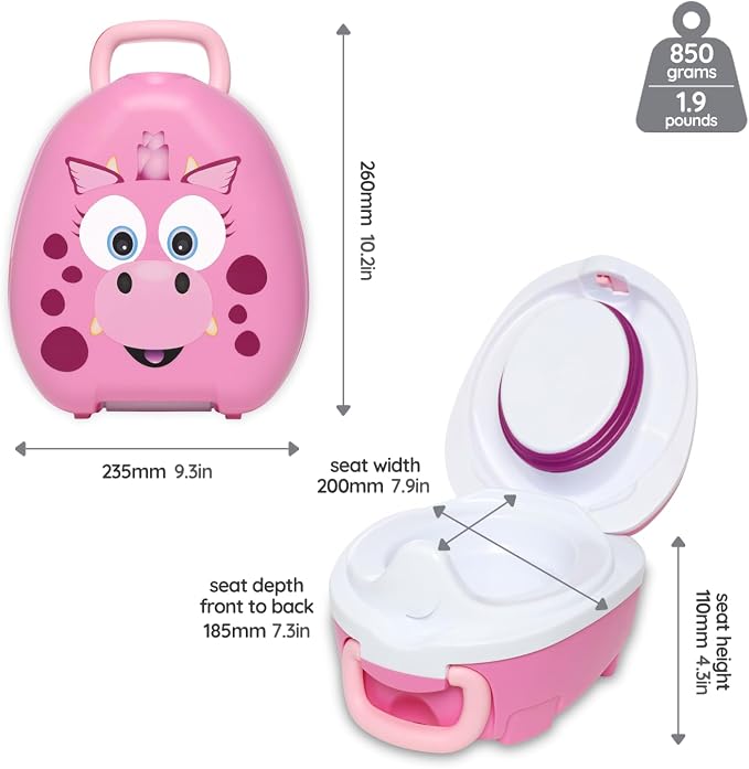 My Carry Potty - Pink Dragon Travel Potty, Award-Winning Portable Toddler Toilet Seat for Kids to Take Everywhere
