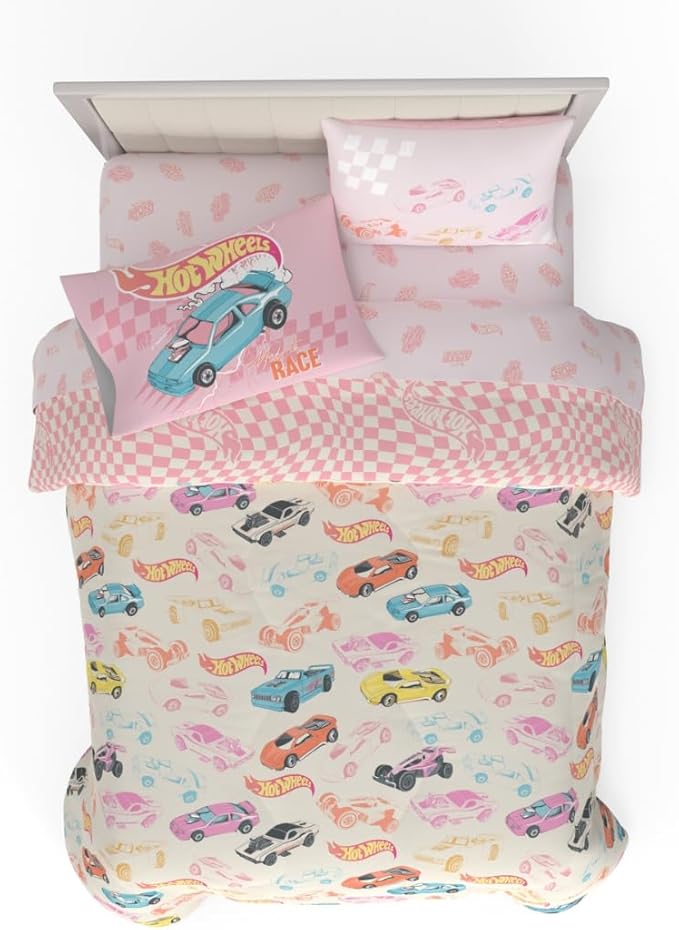 Hot Wheels Girls Kids Bedding Super Soft Comforter and Sheet Set with Sham, 7 Piece Full Size, (Officially Licensed Product) By Franco
