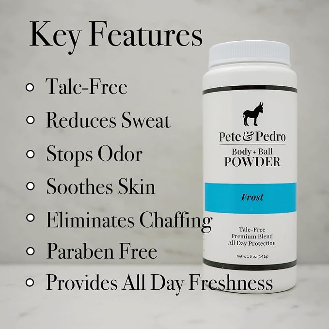 Pete & Pedro Body & Ball Powder Frost Cooling Sensation, Talc-Free Ball Powder for Men | Helps With Odor & Absorbs Moisture & Sweat | Deodorant Hygiene For Groin | Shark Tank Featured, 4.4 oz.