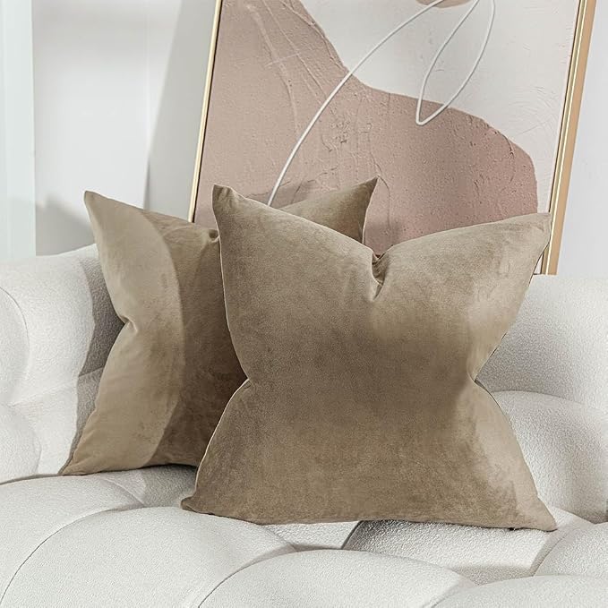 18x18 Throw Pillow Covers Decorative Velvet Cushion Covers Set of 2,Stone | Soft Pillow Cases with Invisible Zipper for Modern Couch Sofa Bed Living Room Bedroom Home Decor