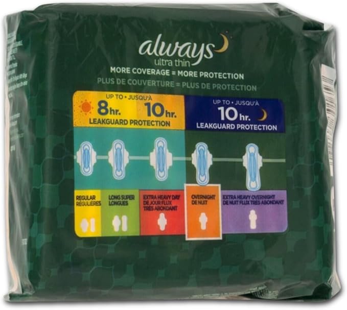 Always Ultra Thin Size 4 Overnight Pads With Wings Unscented, 14 Count (3700030165)