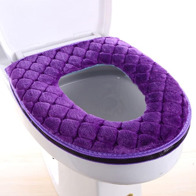 Toilet Seat Cover, Toilet Seat Cushion Warmer Washable Cover Pads with Zipper, Purple