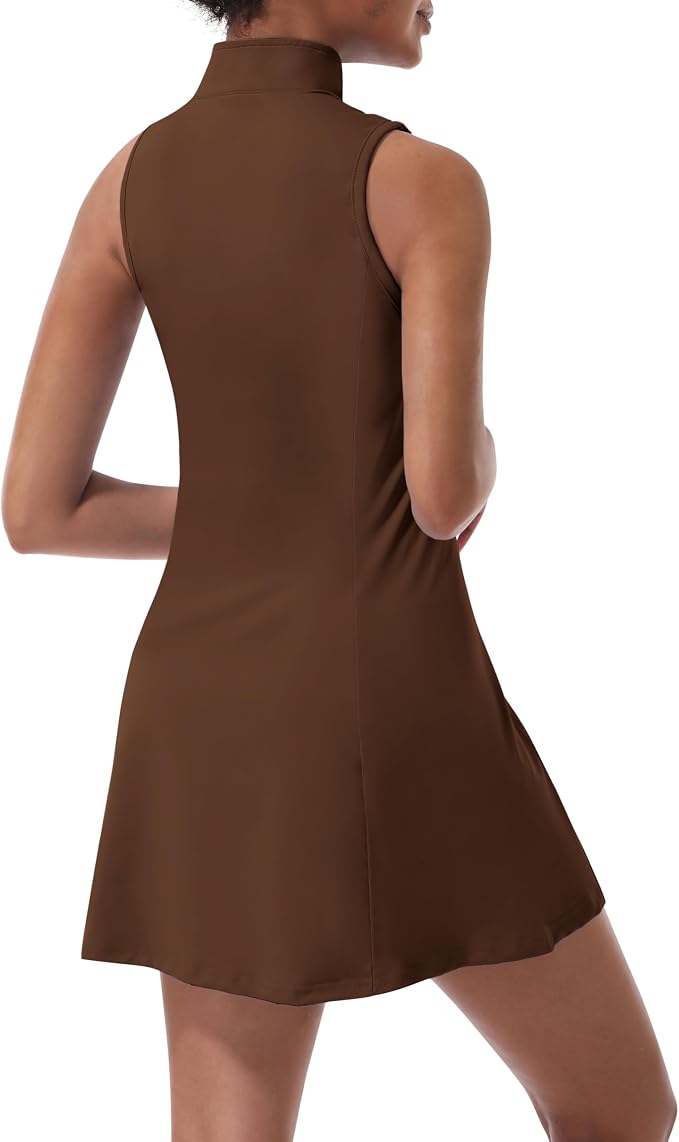 Tennis Dress for Women, Golf Dress with Shorts and Pockets Athletic Dress | Sleeveless Collared Half-Zipper Workout Sport Dress, Stretch Moisture Wicking Fabric, Tennis Golf Outfits