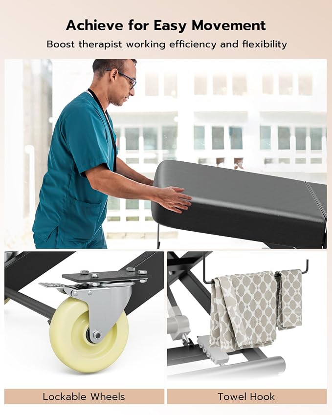 SyyBhb Fully Electric Massage Table Professional with Foot Pedal for Clients, Customized Angle Adjustable and Electric Lift 3 Motor, Heavy Duty Frame, Exam/Treatment/Spa/Tattoo/Facial, Black