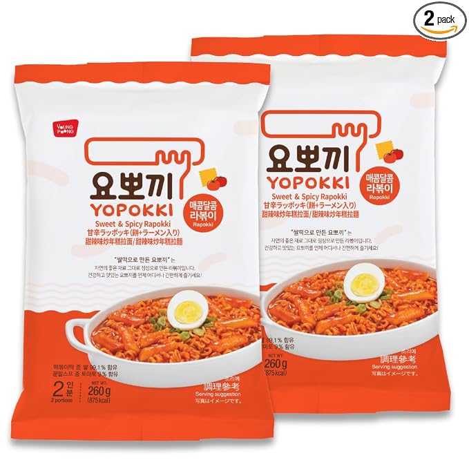 Yopokki Instant Rabokki Cup – Korean Tteokbokki Rice Cakes with Ramen Noodles, Quick & Easy Korean Street Food, Asian Snacks for College Dorms (2 count, Sweet & Mild Spicy)