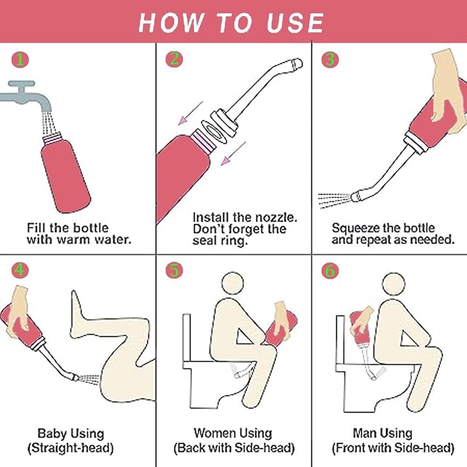 Wolfbeam The Original XL Butt Shower Portable Bidet, Pink, 500ml | 17oz, 2 Nozzle, Scalable Tube, Travel Bidet Douche Bottles for Women, Peri Bottle Postpartum for Feminine Care