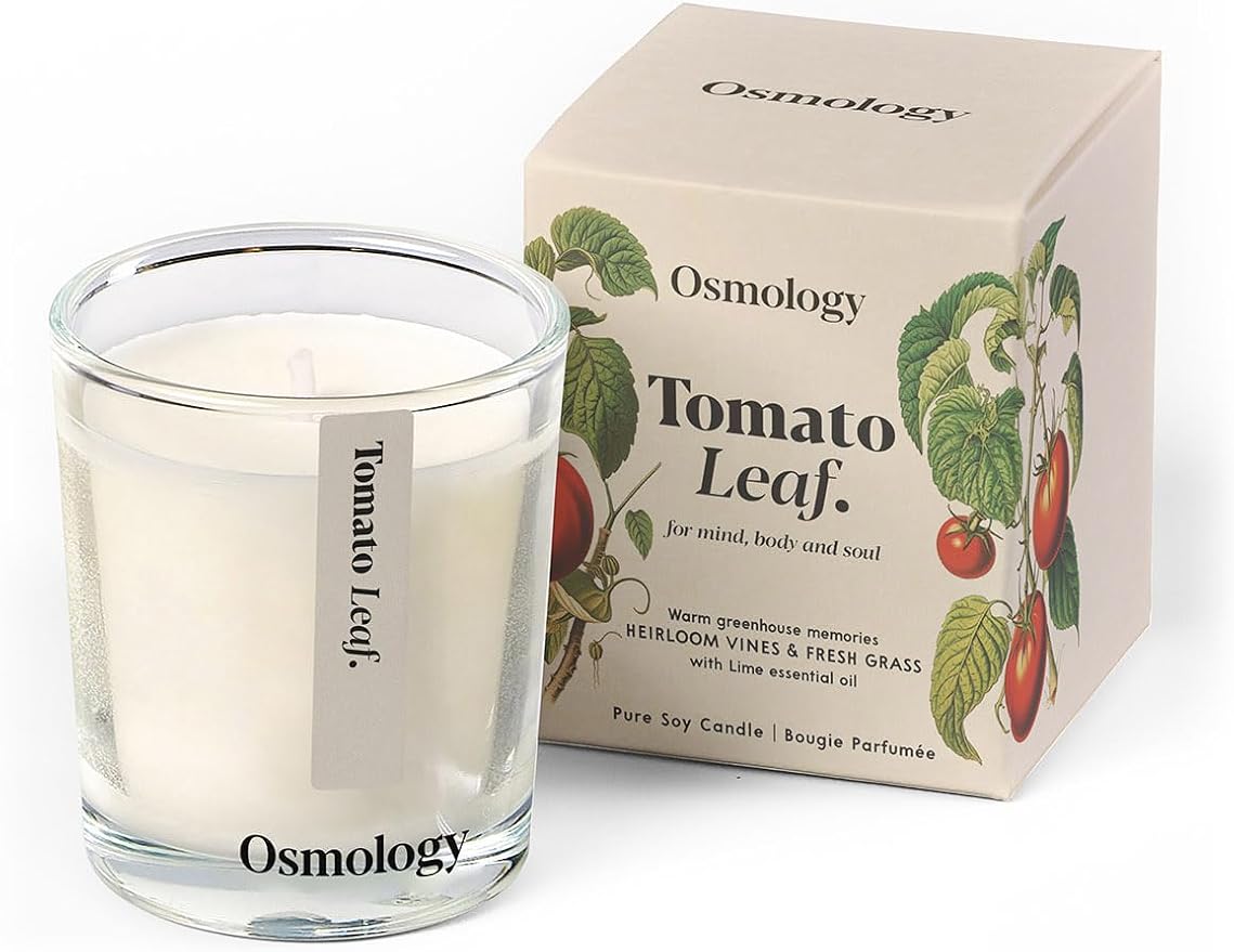 Tomato Leaf Aromatherapy Candle – Tomato Leaf, Basil & Mint Scented Candle, Plant-Based Wax, Mini 2.8 oz, 15 Hour Burn Time, Fresh & Green Candle