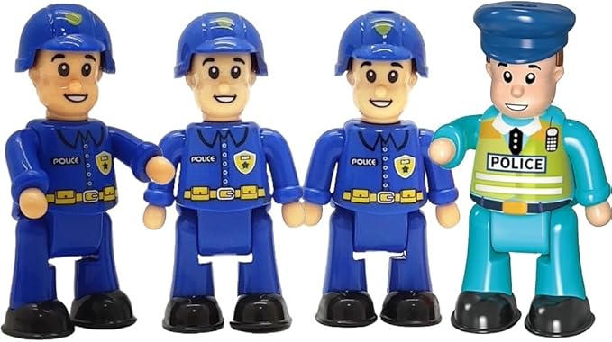 FUNERICA Police Officer Toy Figures- 4 Detailed Policeman & Police Chief - Imaginative Play Action Figures for Toddlers & Kids Roleplay - Little People Figurines - Mini Community Helpers