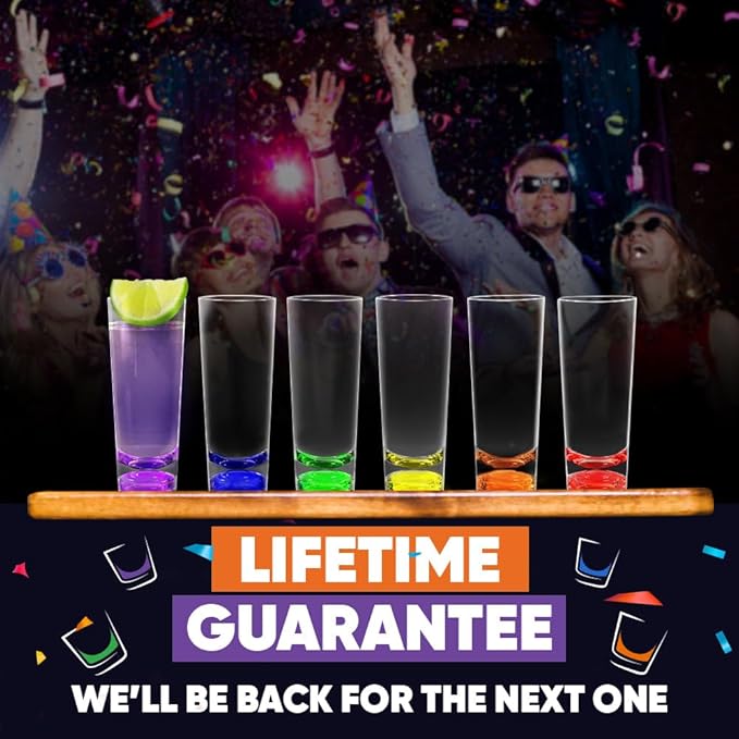 SWOOC Games - Tall Unbreakable Shot Glasses Set (6 Pack) - 250x Stronger Than Glass, 25x Stronger Than Acrylic - Colorful & Dishwasher-Safe – 2oz Reusable Plastic Shot Glasses - DUNZO Compatible
