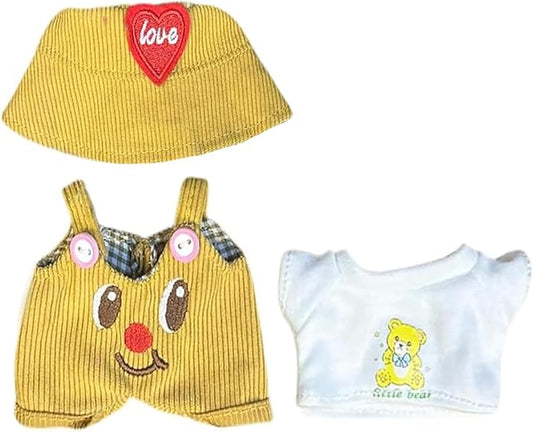 Clothes for LABUBU, Hat & Overalls Set for 17/15cm Accessories Suit, Cute Clothes for Dress up Unique Style (Butter Bear)