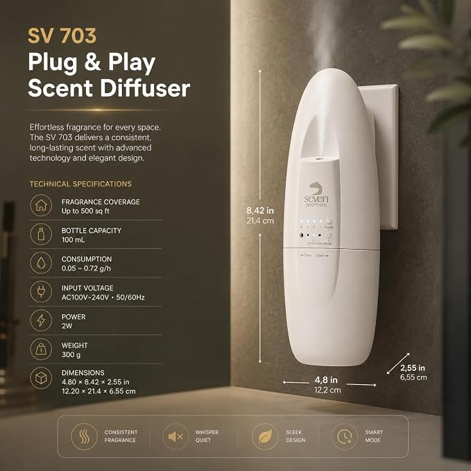 Plug in Waterless Essential Oil Diffuser for Home & Office - Cold Air Aroma Diffuser Covers Up to 500 Sq Ft, Silent Wall Plug in Scent Diffuser, Mess-Free Oil Diffuser for Aromatherapy (White)