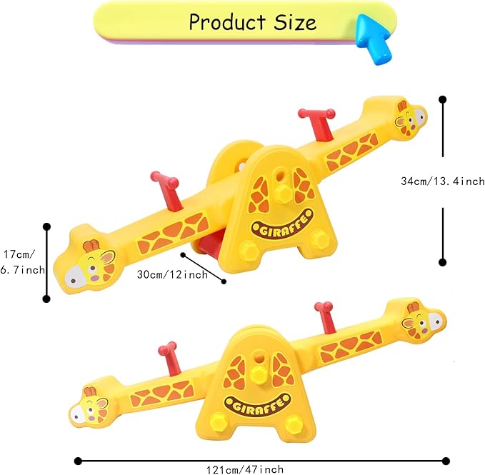 Joyful Yellow Giraffe Teeter Totter Seesaw: Rocking Fun for Two Toddlers or Kids; Indoor & Outdoor Toddler Toys for Ages 1-12, A Precious Gift for Your Dearest Child