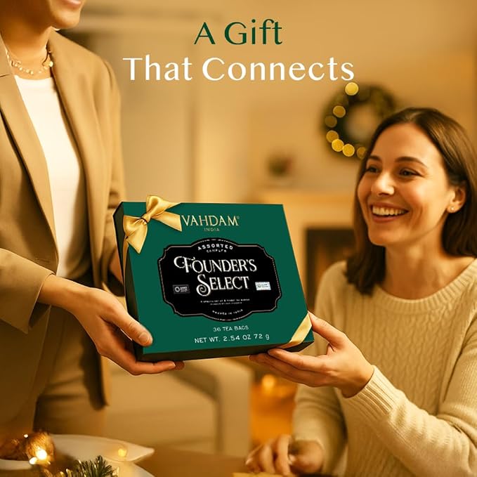 VAHDAM Top 6 Founder Select Assorted Tea Gift Set | 6 Flavors, 36 individually Wrapped Tea Bags | Gifts For Tea Lovers