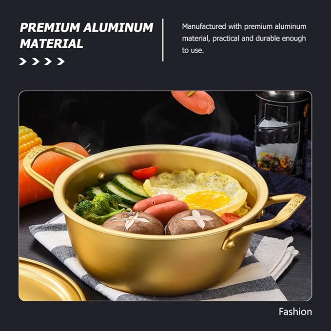 1set Korean Style Double Handled Non-stick Cooking Pot for Instant Noodles Chopsticks Aluminum Ramen Pot for Home Use Easy to Clean and Store