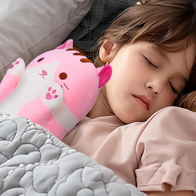 Long Plush Toy Cat Pillow Cute Plush Cat Toy Doll Stuffed Animal Cat Hugging Pillow for Sleeping Gift for Kids and Girls(Pink,50cm/19.6in)