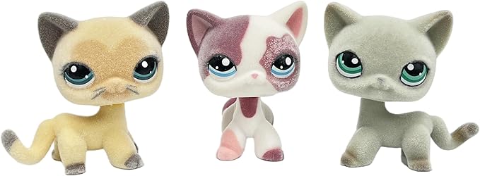 3pcs/Set Custom Flocked Pet Shop Toys Short Hair Cat Kitten Collie Great Dane Cocker Spaniel Dachshund Puppy Dog OOAK Compatible with LPS (#3573 and 2291 and 391)