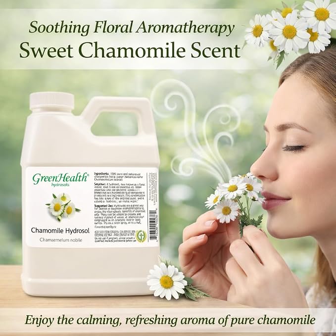Chamomile Hydrosol (Floral Water) 16 fl oz – 100% Pure Steam-Distilled Chamomile Water (NOT Essential Oil) – Bulk Refill Plastic Jug w/Cap – DIY Room & Linen Spray Mist Base for Home Fragrance