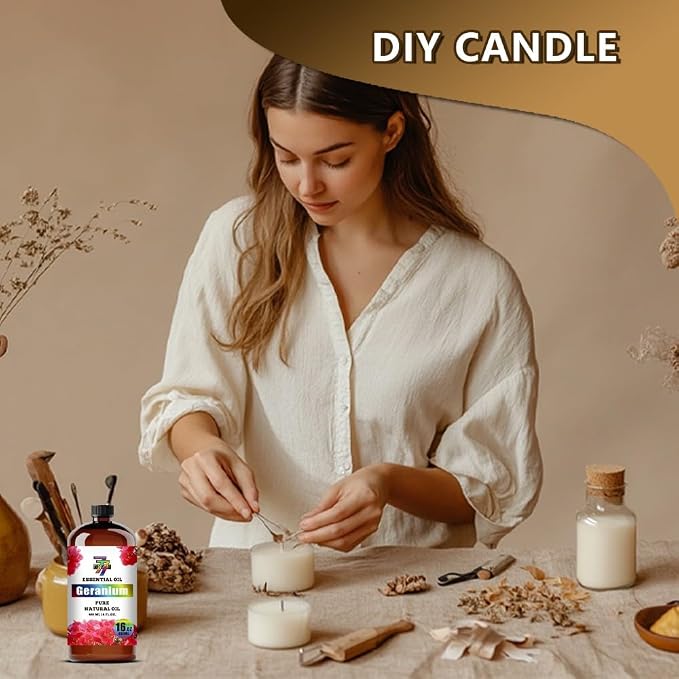 Geranium Essential Oil, Geranium Oils, for Diffuser, Skin, Humidifier, DIY Candles, Soap, Yoga, Massage, Gift, Essential Oil, GV77ZF Geranium Fragrance Oil - 16 fl oz (480 ml)