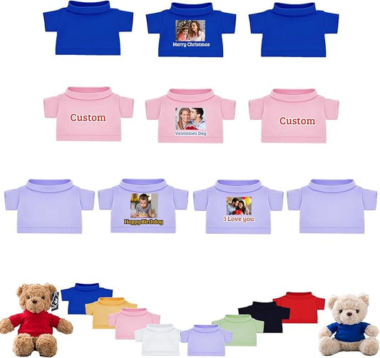 10 Pcs Custom Teddy Bear Clothes with Photo Text, Personalized Stuffed Animal Clothing Fit 8-16inch Stuffed Bear Clothing, Personalized Doll Clothes Make Your Own Plush Doll Shirt