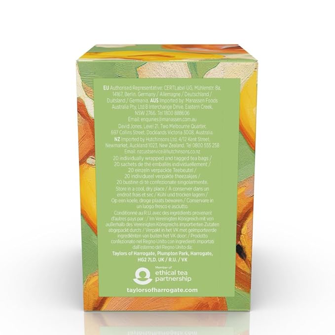 Taylors of Harrogate White Hibiscus & Peach, Green Tea Individually Wrapped Bags, 20 Count (Pack of 1), Delicate, Fruity and Sweet, Caffeinated, Enjoy Hot or Iced, 20 Teabags