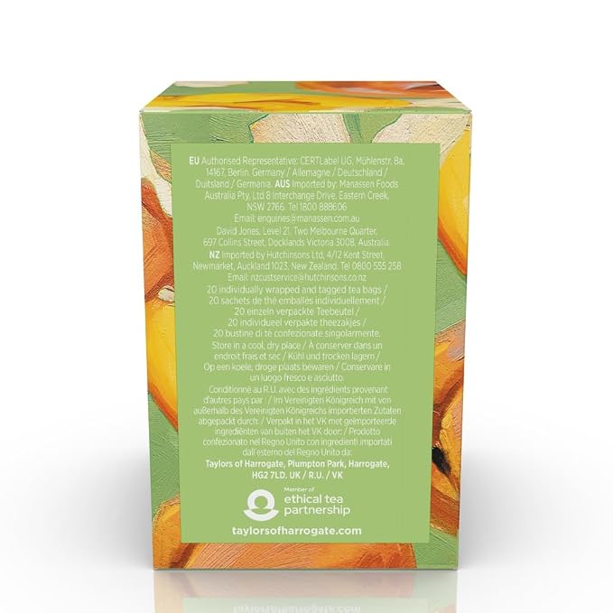 Taylors of Harrogate White Hibiscus & Peach, Green Tea Individually Wrapped Bags, 20 Count (Pack of 6), Delicate, Fruity and Sweet, Caffeinated, Enjoy Hot or Iced, 120 Teabags Total