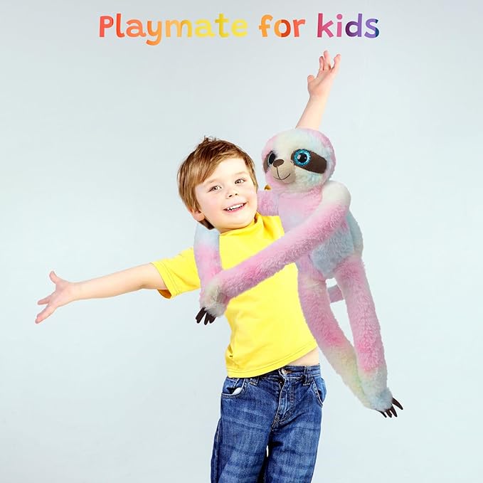 Hanging Rainbow Sloth Stuffed Animal Stuffed Long Arm Sloth Plush Toy for Kids Grandchildren Friends Decors 20 inch
