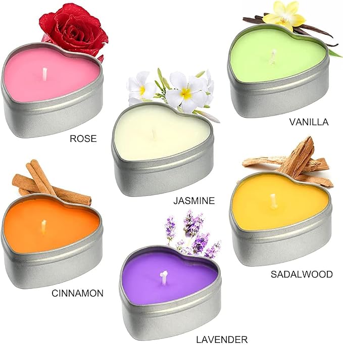 DEYBBY Large Heart Shaped Scented Tea Lights Candles, Smokeless Soywax —6 Hours Long Burning Lavender Purple Aromatherapy Candles for Relaxation, Spa and Bath (Pack of 6)