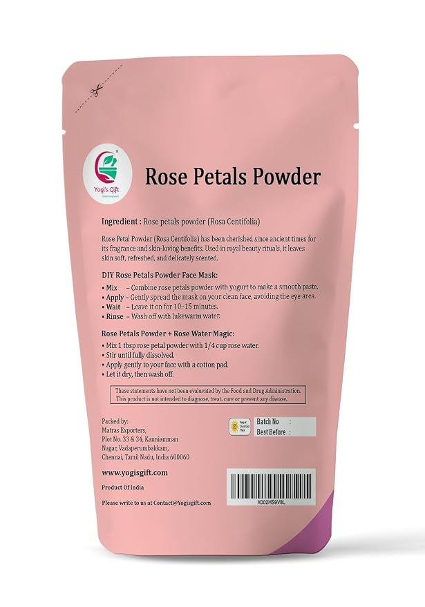 Rose Petal Powder 8 oz | Ideal for Face Packs & DIY Beauty Care | Make Tea, Smoothies or Lattes | Excellent Choice For Skin Care | by Yogi’s Gift®
