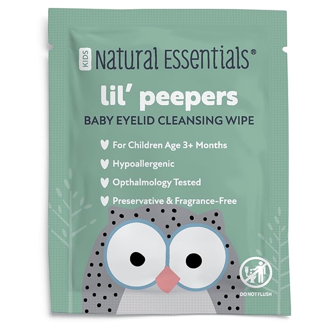 Natural Essentials Lil' Peepers Baby Eye Wipes and Eyelid Cleanser, Preservative-Free & Rinse-Free, Pediatrician Recommended Hypoallergenic Soft Eyelid Wipes for Babies, Kids & Adults, 30 Ct (12 pk)