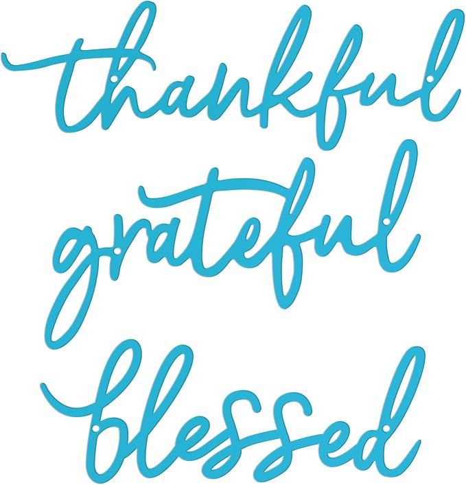 Thankful Grateful Blessed Letter Sign Metal Wall Decor, 3 Piece Black Letters Wall Art for Bathroom Bedroom Metal Words Wall Decor for Home Decor (Blue)
