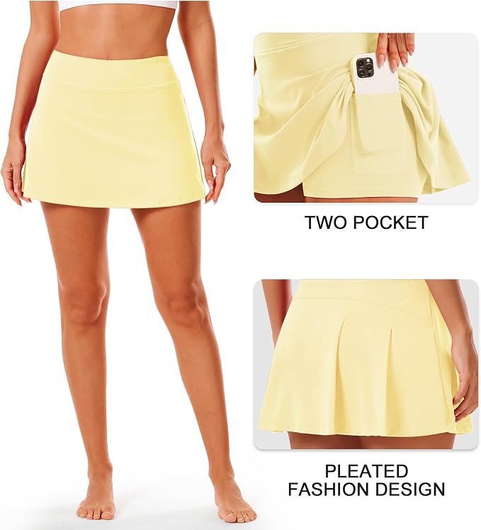 Stelle Women Tennis Skirt High Waisted Athletic Golf Skorts with Pockets | Tummy Control, Built-In Shorts, Deep Pockets, Pleated, Breathable, Lightweight, Tennis, Golf, Pickleball, Running, Workout