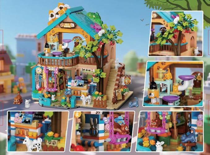 City Pet Shop Building Set with Lights, Cozy Pet House Construction Toy with Cats Dogs Rabbit, 1431 PCS Cute Animal Store Miniature Model Building Block Kit for Adults Kids Boys Girls Ages 12+