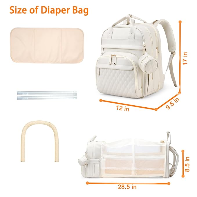 Astro alan Baby Diaper Bag with Changing Station, Waterproof Diaper Bag Backpack for Moms Dads with USB Charging Port, Baby Shower Gifts, Large Capacity diaper backpack, Beige
