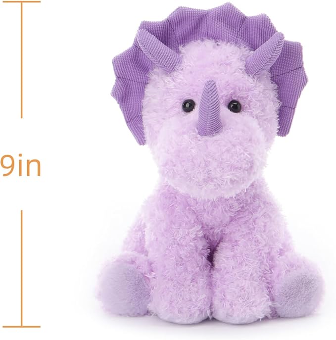 Apricot Lamb Purple Triceratops Stuffed Animals for Kids, Soft Cute Plush Toys for Baby Girl and Boy, 9 Inches