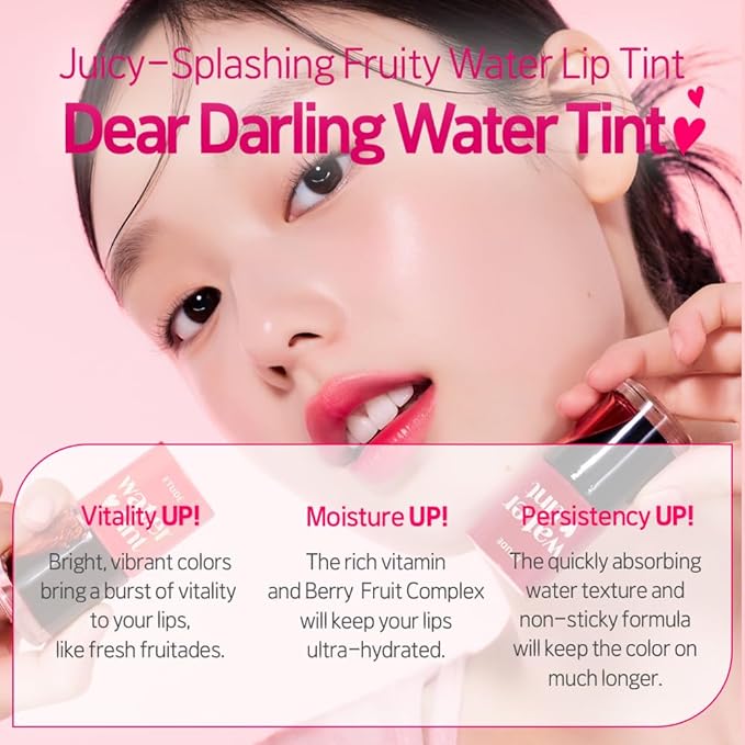 ETUDE Dear Darling Water Tint – Tomato Ade | Korean Lip Stain & Lip Tint for Hydrated Pink Lips, Smudge-Proof Long-Lasting Lip & Cheek Makeup | K-Beauty Gift, Stocking Stuffers