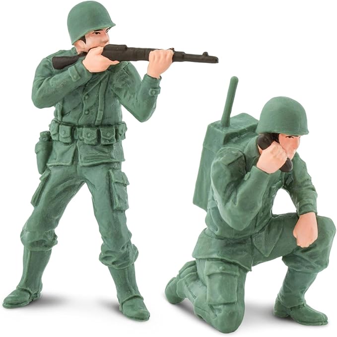 Safari Ltd. Army Men Designer TOOB - 6 Figurines: Prone, Kneeling, Standing Infantry, Staff Sergeant, Commander, Radio Operator - Educational Toy Figures For Boys, Girls & Kids Ages 3+