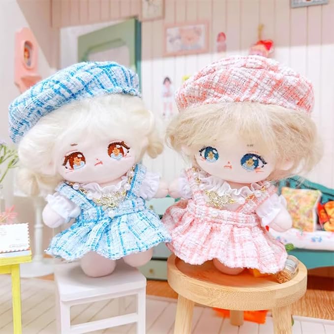 niannyyhouse 10cm~15cm Plush Doll Clothes Berets Suspender Skirt White Shirt Accessories Doll Dress Up (Blue)